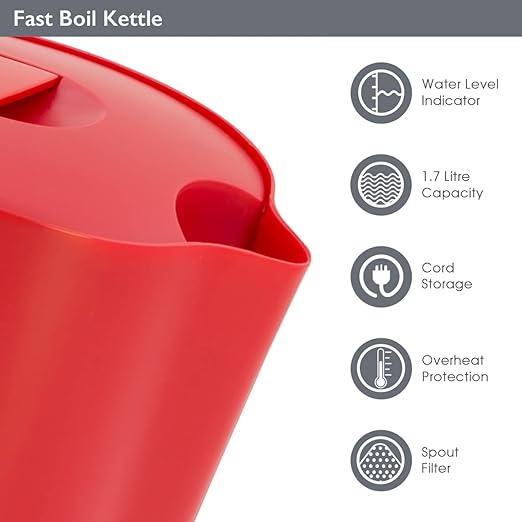 1.7 Litre Electric Kettle/Red/Cord Storage