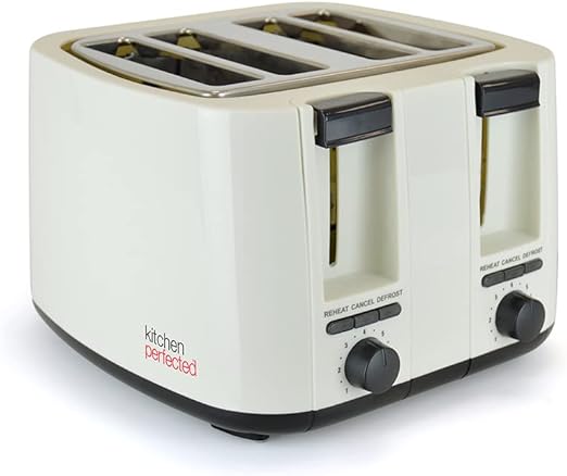 Kitchen Perfected 4 Slice Wide Slot Toaster -Cream & Black