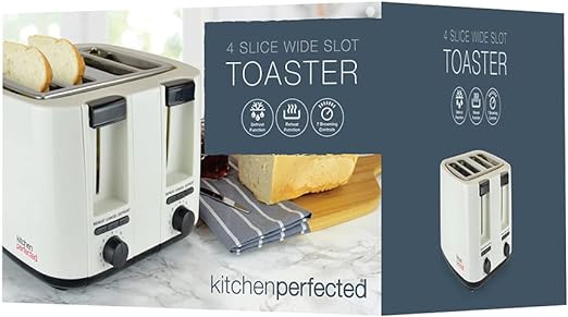 Kitchen Perfected 4 Slice Wide Slot Toaster -Cream & Black