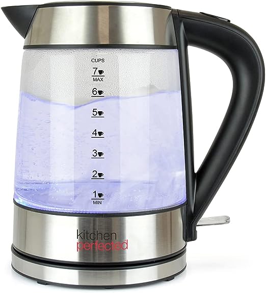 Kitchen Perfected Eco-Friendly Blue Illuminating Cordless Glass Kettle - 1.7Ltr, 2200w