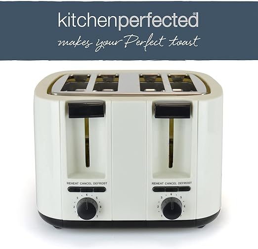 Kitchen Perfected 4 Slice Wide Slot Toaster -Cream & Black