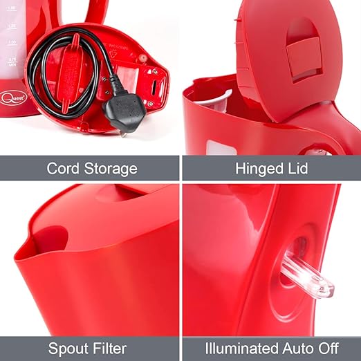 1.7 Litre Electric Kettle/Red/Cord Storage