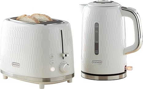 Kettle & Toaster Set | Daewoo Honeycomb Collection | 1.7 Littre Kettle and " Slice Toaster | White