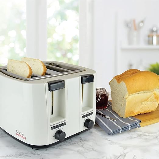 Kitchen Perfected 4 Slice Wide Slot Toaster -Cream & Black