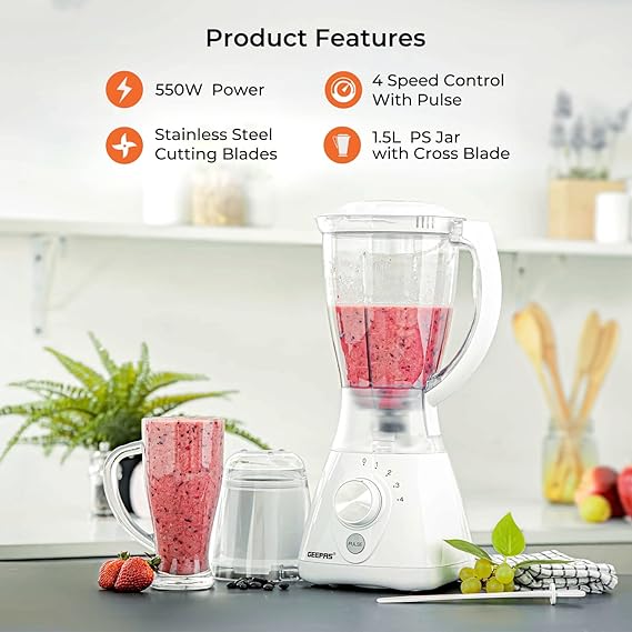 2 IN 1 Blender and Grinder ¦ 550 W ¦ 2 Year Warranty ¦ White