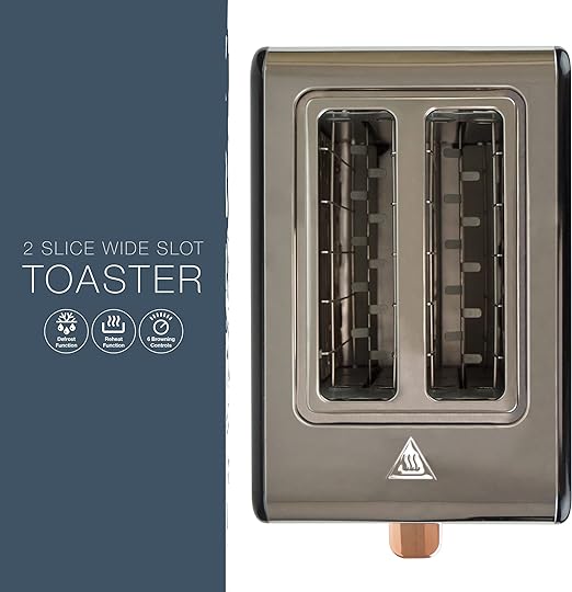 Kitchen Perfected 2 Slice Wide Slot Toaster, Black Stainless Steel with rose gold accents