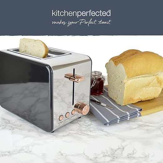 Kitchen Perfected 2 Slice Wide Slot Toaster, Black Stainless Steel with rose gold accents