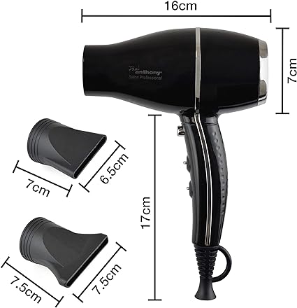 Professional 1900w AC Hairdryer with 3 Heat Settings -Black