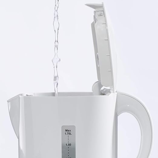 Plastic Chrome Kettle, 1.7 Litres, Fast Boil, Lightweight, Easy Clean - White