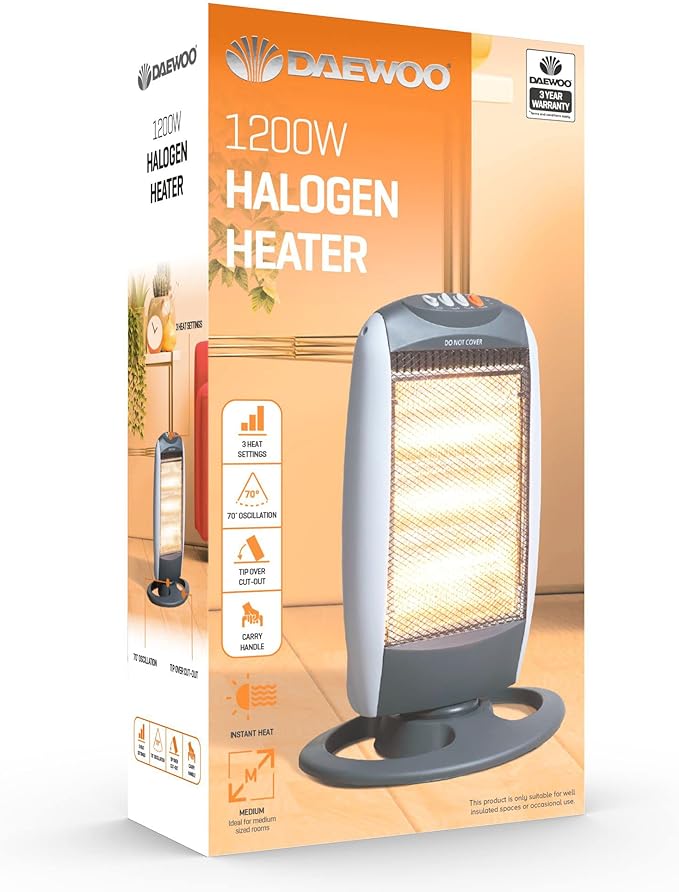 Halogen Heater| 1200W | Tip over Cut-Out | 3 Heat settings