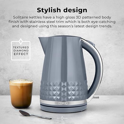 Tower T10075GRY Solitaire Kettle 1.5L 3KW Grey and Chrome Accents