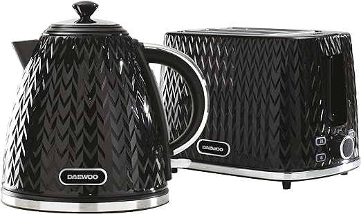 Toaster and Kettle Set | 1.7 Litre 3kw Jug Kettle and 2 Slice Toaster Black |