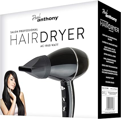 Professional 1900w AC Hairdryer with 3 Heat Settings -Black