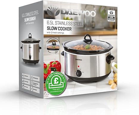 Stainless Steel Slow Cooker |  6.5 Litre | 3 Heat Settings