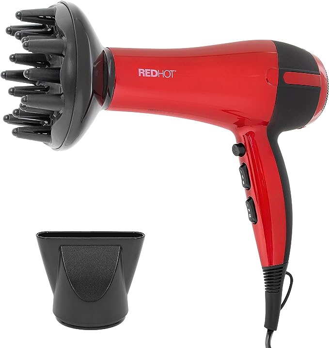 Red Hot 37010 2200W Professional Hair Dryer With Diffuser & Concentrator Nozzles / Red Coloured