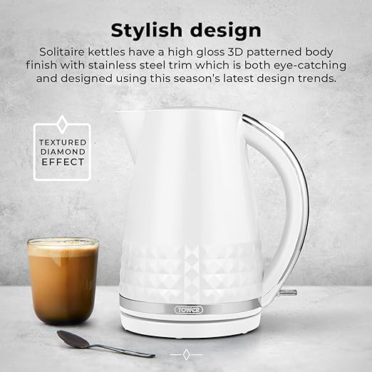 Tower T10075WHT Solitaire Kettle 1.5L 3KW White and Chrome Accents