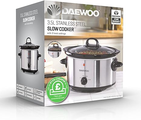 3.5 Litre Slow Cooker | Stainless Steel | 3 Heat Settings