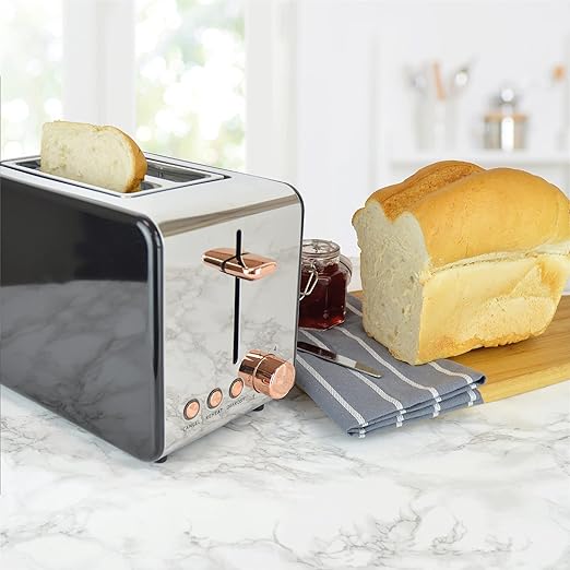 Kitchen Perfected 2 Slice Wide Slot Toaster, Black Stainless Steel with rose gold accents