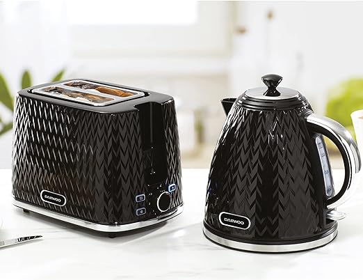 Toaster and Kettle Set | 1.7 Litre 3kw Jug Kettle and 2 Slice Toaster Black |