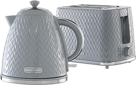 Toaster and Kettle Set | 1.7 Litre 3kw Jug Kettle and 2 Slice Toaster, Grey, Plastic