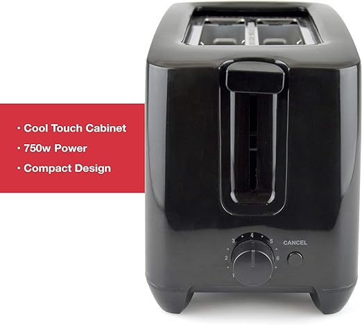 Two Slice Extra Wide Slot Toaster - 750W - Gloss Black