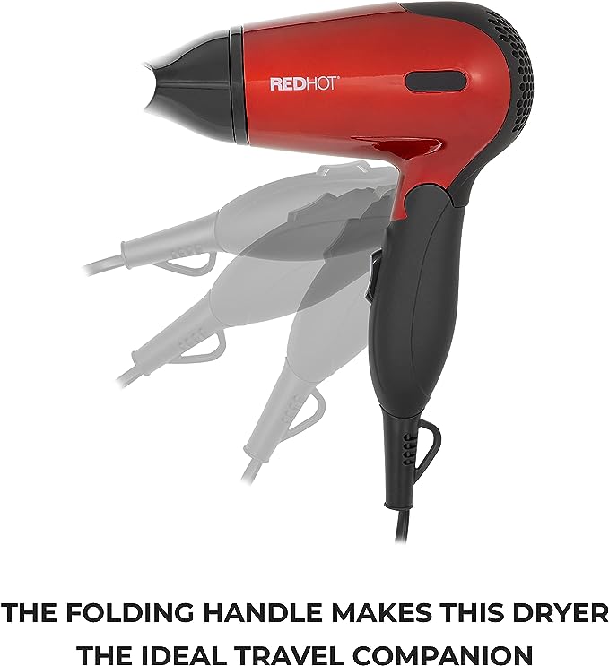 Red Hot 37070 1200W Travel Hair Dryer With Folding Handle / Red Coloured