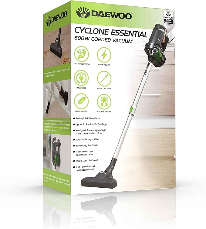 Corded Handheld Vacuum Cleaner with 0.8 L Easy-Empty Dust Tank and Cyclonic Suction