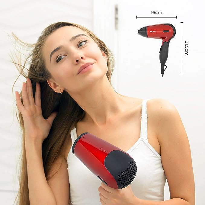 Red Hot 37070 1200W Travel Hair Dryer With Folding Handle / Red Coloured