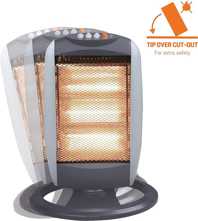 Halogen Heater| 1200W | Tip over Cut-Out | 3 Heat settings