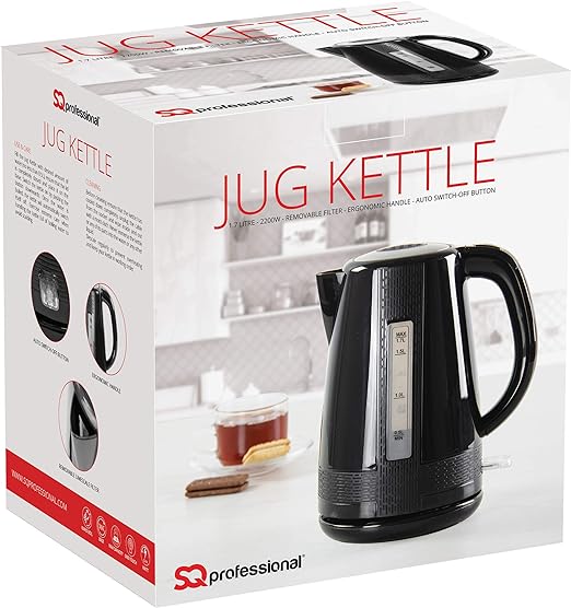 SQ Professional Blitz Jug Electric Kettle, 1.7L 2200W (Black)