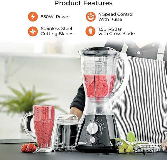 2 IN 1 Blender and Grinder ¦ 550 W ¦ 2 Year Warranty ¦ Black