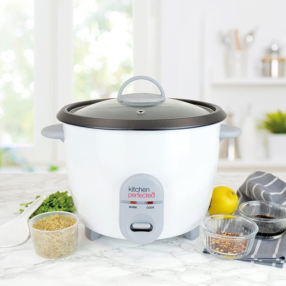 1.8L Automatic Rice Cooker with Removable Rice Bowl, White, Warm and Cook Indicators, Toughened Glass Lid