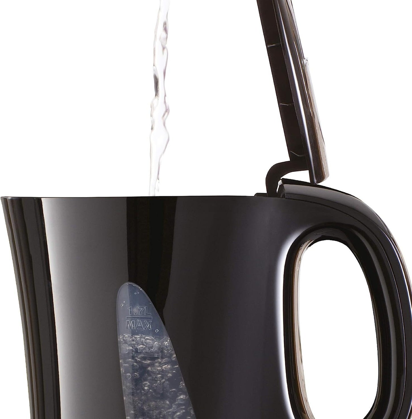 Plastic Kettle Black, 1.7L Capacity, Visible Water Window Easy Monitoring, Led Light Indicator