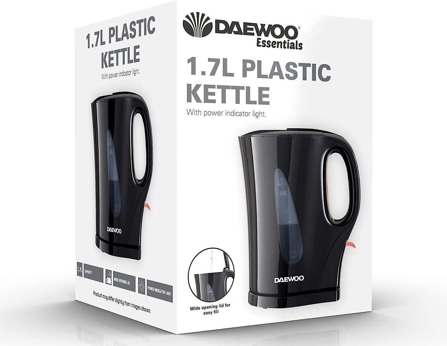 Plastic Kettle Black, 1.7L Capacity, Visible Water Window Easy Monitoring, Led Light Indicator